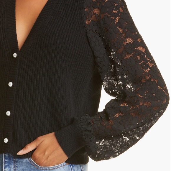 Cami NYC Beth Cardigan Lace Sleeve Wool Sweater Pearl Buttons - Picture 2 of 16